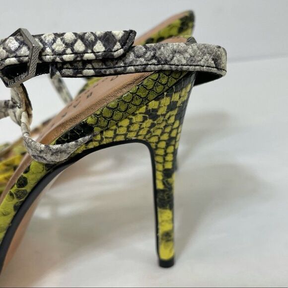 Ted Baker Theanaa Snakeskin Embossed Leather Heeled Sandals Neon Yellow size 37 - Picture 4 of 15